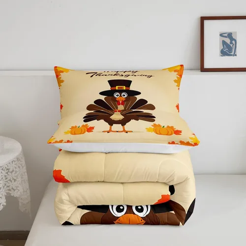 Miniatura 6 de Bonito juego de edredón de pavo tamaño individual para niños y niñas, ropa de cama de cosecha de Acción de Gracias, decoración de otoño, decoración