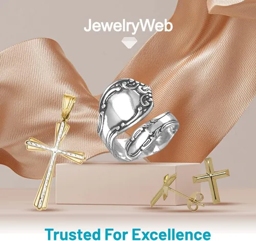 Miniatura 9 de JewelryWeb Aretes de cruz de oro amarillo de 14 quilates Pendientes de tuerca de fe biselada Pendientes de cruz para mujeres y niñas Joyería
