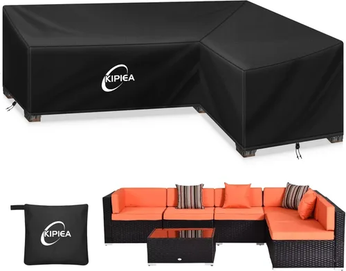 Miniatura 21 de Kipiea Funda para Sofá Seccional en Forma de L para Patio, Tela Oxford Resistente 420D, Funda Seccional para Exteriores con 6 Hebillas a Prueba