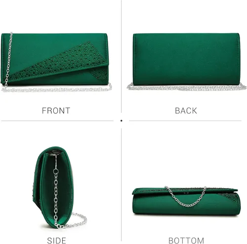 Miniatura 3 de Bolso de mano de noche con diamantes de imitación de satén con purpurina brillante para mujer, fiesta, boda, cóctel, baile de graduación en caja