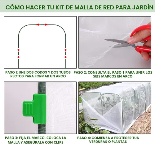 Miniatura 7 de Kit de red de jardín para camas elevadas, red de malla ultra fina de 8 x 24 pies con 6 juegos de aros de jardín, cubierta de hileras de plantas, red