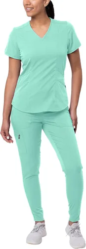 Adar Pro - Conjunto moderno de ropa quirúrgica atlética para mujer, Camiseta quirúrgica moderna con cuello en V y pantalones quirúrgicos de yoga y