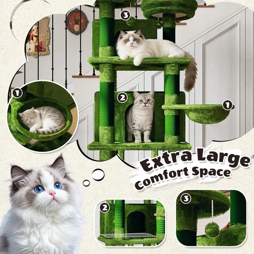 Miniatura 6 de Árbol de gato de 71 pulgadas de alto para gatos grandes, torre de gato resistente de varios niveles con postes rascadores de sisal y condominio