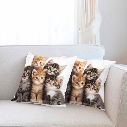 Miniatura 2 de Juego de 2 fundas de almohada cuadradas decorativas para sofá y cama, para hombres y mujeres, 18 x 18 pulgadas, diseño de gatitos lindos color negro