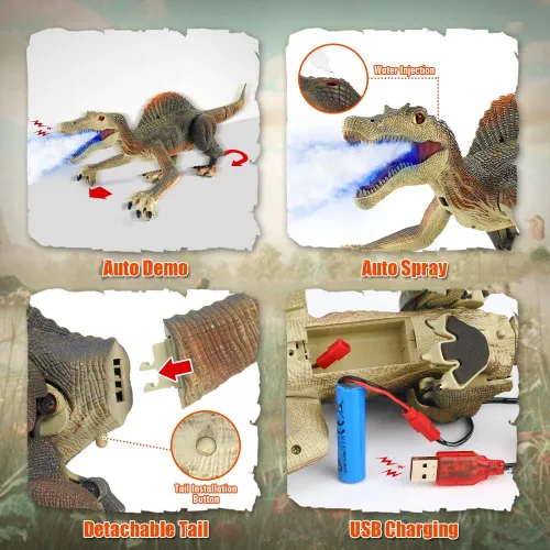 Miniatura 5 de Mini Tudou Juguetes de Dinosaurio con Control Remoto, Juguete de Dinosaurio Robot Caminante RC con Control Remoto de Persecución de Luz, Rociado