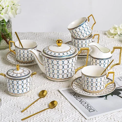 Miniatura 8 de Juego de taza y platillo de estilo europeo, 7 oz (aproximadamente 7.00 oz) de porcelana de hueso exquisita taza de té y platillo de platino