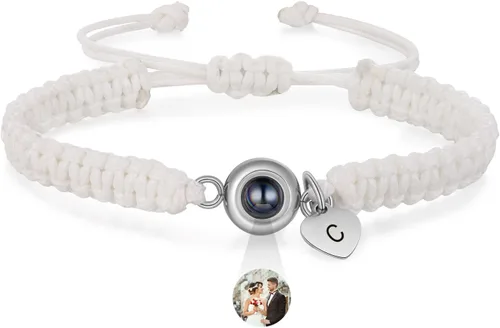 Miniatura 22 de Pulsera con inicial personalizada con imagen en el interior, cuerda de proyección de fotos personalizada para hombres y mujeres, regalo