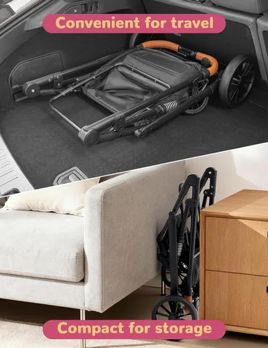 Miniatura 8 de Cochecito para perros pequeños y medianos de hasta 60 libras, cochecito plegable para mascotas con 4 ruedas con transportador desmontable