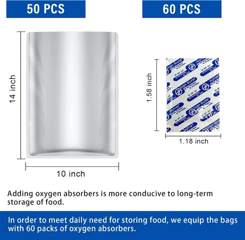 Miniatura 7 de Paquete de 50 bolsas Mylar de 1 galón para almacenamiento de alimentos con absorbentes de oxígeno para arroz, granos, granos de café