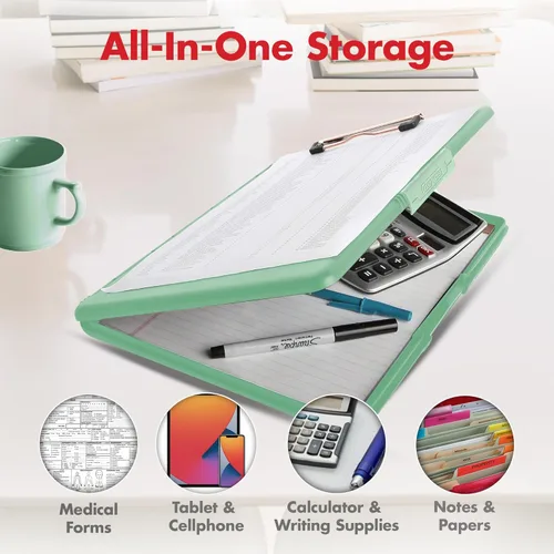 Miniatura 5 de Dexas Slimcase 2 - Portapapeles de plástico con almacenamiento y apertura lateral, color verde espuma con clip dorado, suministros de oficina