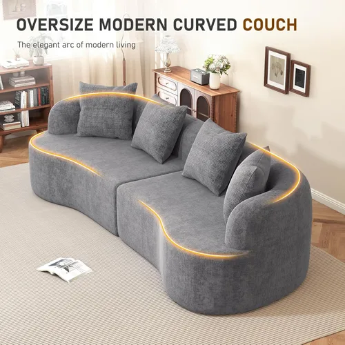 Miniatura 4 de Furnimart Sofás curvados de 112 pulgadas para sala de estar, sofá modular de felpilla moderno de 4 plazas con 4 cojines, sofá modular de felpa,