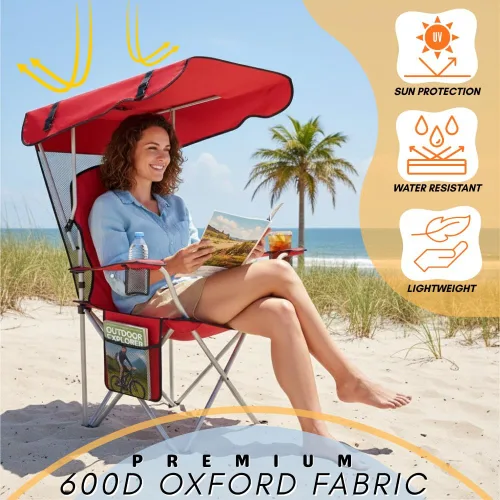 Miniatura 4 de Sillas plegables portátiles de camping con toldo, silla de playa para adultos, resistente a la intemperie de 600D Oxford, silla de campamento