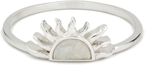 Pura Vida Anillo de medio sol chapado en plata con piedra de luna, banda de base de latón, chapado en rodio, tamaño 5-9