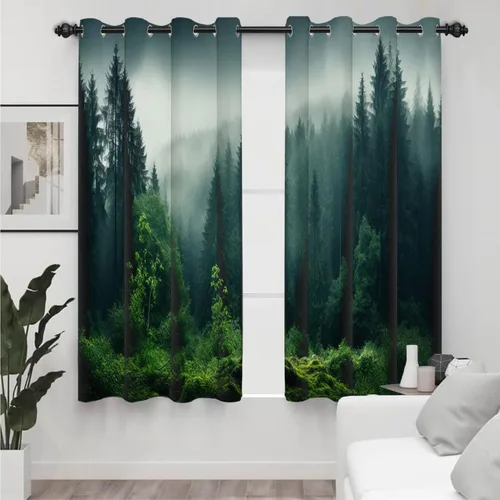 Miniatura 50 de AWERT Cortinas opacas para dormitorio, árbol negro con niebla, naturaleza, amanecer, bosque, 2 paneles para sala de estar, bloqueo de calor, 21 x 45