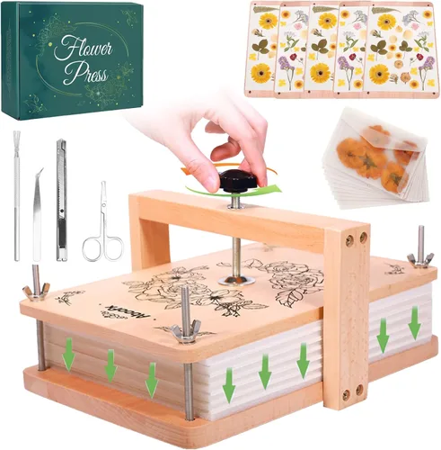 Miniatura 9 de Aboofx Kit de prensa de flores para marcapáginas de diario, 10 x 10 pulgadas, kit de prensado de flores de madera de 10 capas con bolsas