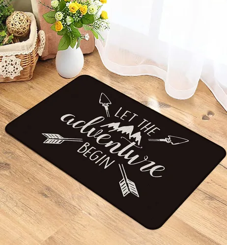 Miniatura 2 de Tapete para puerta de campamento, 30 x 17 pulgadas, para interiores, regalos de cámper, decoraciones de caravana, color negro, deja que la aventura