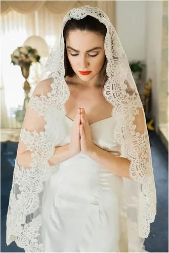 Miniatura 4 de BEAUTELICATE Velo de novia de boda con peine apliques de encaje de 1 nivel