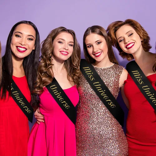 Miniatura 6 de Dreamtop 16 piezas de faja de satén en blanco negras para concursos, Señorita Mayor América 2026, faja para concurso de belleza