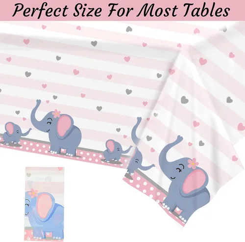 Miniatura 4 de 201 piezas de decoración de baby shower de elefante rosa para niña, suministros florales para fiesta de cumpleaños, mantel, platos de papel