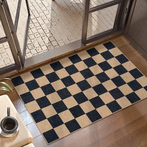 Miniatura 7 de Lahome Alfombra de yute a cuadros fácil 2'x3', alfombra pequeña para entrada, antideslizante, alfombra para la puerta delantera de la cocina