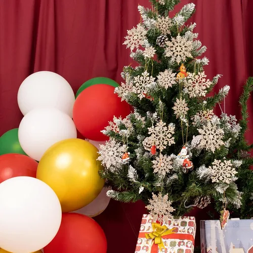Miniatura 6 de Paquete de 36 adornos de plástico en champán dorado de copos de nieve, decoraciones colgantes de copo de nieve para el árbol de Navidad de invierno