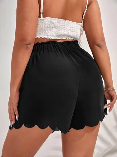 Miniatura 2 de MakeMeChic Pantalones cortos de pierna ancha con cintura elástica y ribete festoneado para mujer
