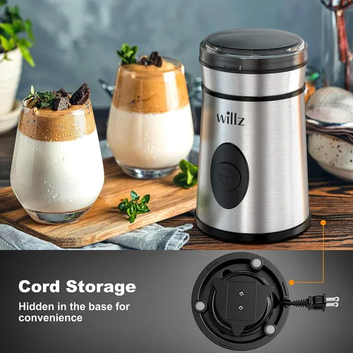 Miniatura 5 de Willz Molinillo de café eléctrico para granos de café, especias y hierbas con control de botón fácil de encendido/apagado, capacidad de molienda