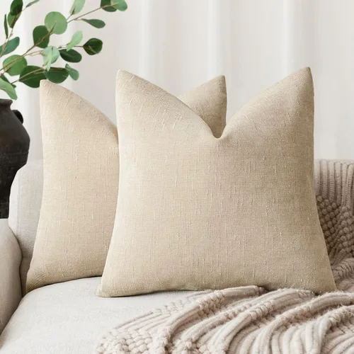 Miniatura 33 de Foindtower - Paquete de 2 fundas de almohada decorativas, cuadradas, cómodas, unicolor, suaves, lumbares, estilo rústico neutro, para sofá, sillón