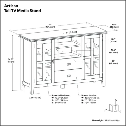 Miniatura 14 de SIMPLIHOME Artisan Mueble para TV de madera maciza de 53 pulgadas de ancho estilo transicional en gris Farmhouse para televisores de hasta 60