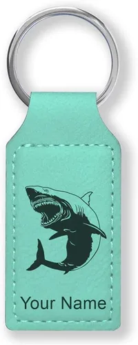 Miniatura 22 de Llavero rectangular, gran tiburón blanco, grabado personalizado incluido, Bambú