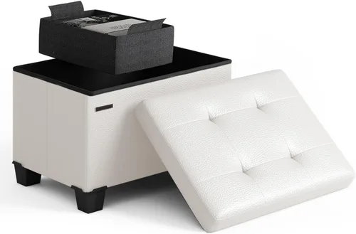 Miniatura 28 de Cubo otomano de almacenamiento con cubo pequeño, otomana cuadrada de 15 pulgadas con almacenamiento para sala de estar y dormitorio, reposapiés