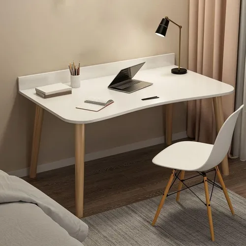 Miniatura 7 de Escritorio de estudio de oficina contemporáneo, escritorio contemporáneo para computadora, escritorio de trabajo con patas de madera, blanco, sin