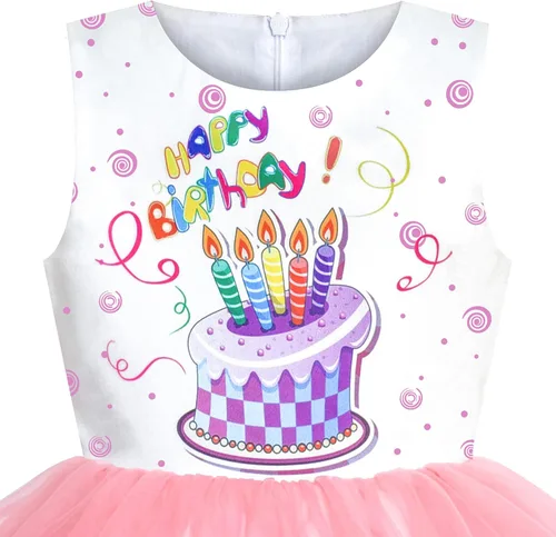 Miniatura 3 de Sunny Fashion Vestido de princesa con volados para niñas, con estampado de torta de cumpleaños