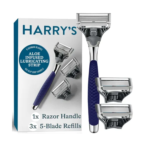 Miniatura 12 de Harry's Kit de afeitado original para hombre, mango de afeitar y 3 cartuchos de repuesto de cuchillas de afeitar, diseño alemán, azul océano