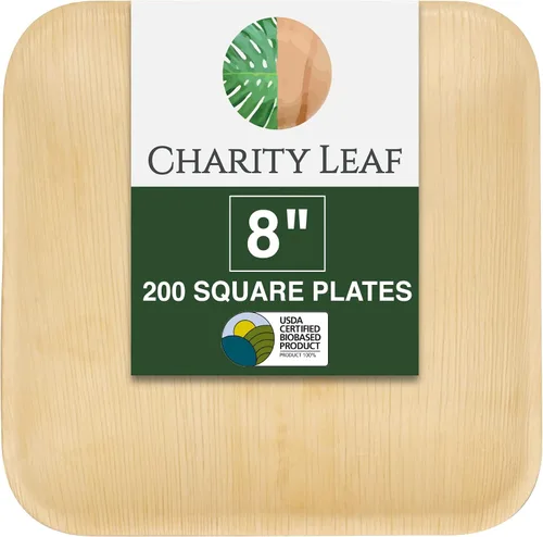 Miniatura 11 de Platos cuadrados desechables de hoja de palma Charity Leaf de 6" (15 cm) (50 piezas) Platos de servir tipo bambú, tablas desechables, vajilla
