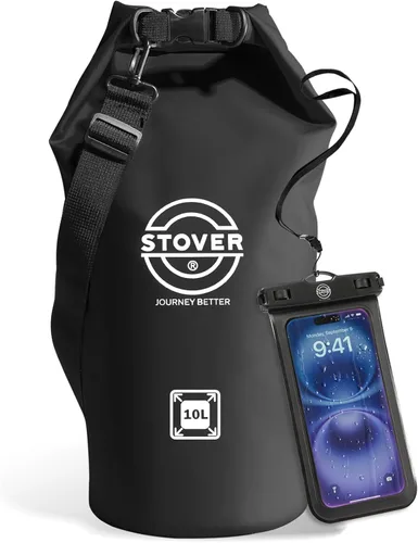 STOVER 5/10/25/30/40/55L Waterproof Dry Bag- Roll-Top Backpack w/Phone Case- Kayaking, Hiking, Camping, Boating- Men/Women 10L negro