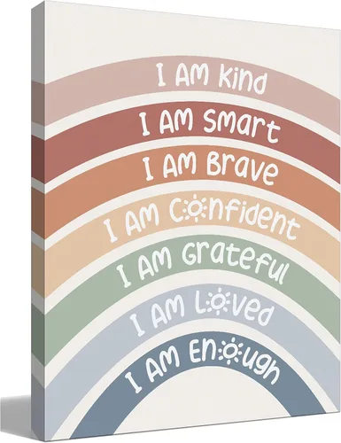 Miniatura 15 de BIWSHA Decoración de aula I Am Kind I Am Smart I Am Brave Affirmations - Lienzo decorativo de pared para dormitorio, sala de lectura, guardería