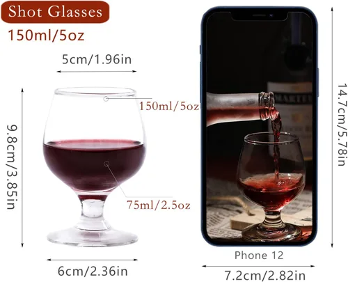 Miniatura 2 de Glsairy lindos vasos de chupito pequeños Brandy Snifters, juego de 6 Copas de coñac Copas de puerto Vasos de tequila (5 oz 150ml)