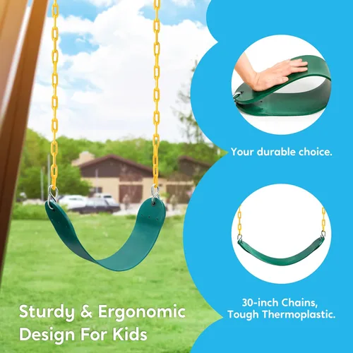 Miniatura 3 de TURFEE Juego de 3 columpios surtidos, incluye 1 barra de trapecio de anillos de gimnasio y 2 columpios con cadena recubierta de plástico, accesorios