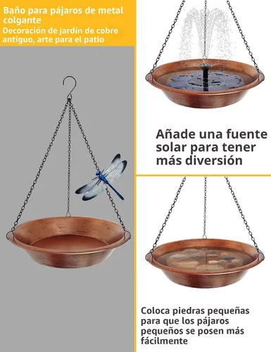 Miniatura 3 de Baño colgante para pájaros para exteriores, comedero de pájaros de metal de cobre antiguo con cadenas negras inoxidables de 17 pulgadas