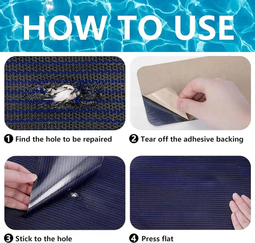 Miniatura 3 de Kit de reparación de cubierta de piscina de 6 piezas, kit de parche azul para cubierta de seguridad para piscina, kit de parche de malla