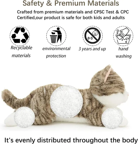Miniatura 6 de Animales de peluche con peso de gato de 19 pulgadas, 3 libras, animal de peluche realista con peso, almohada de felpa sensorial cómoda, suave