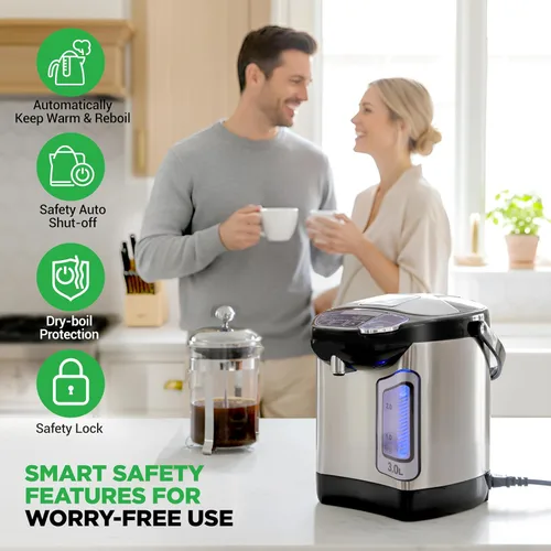 Miniatura 7 de NutriChef Hervidor Eléctrico de Agua y Calentador - Dispensador Eléctrico de Agua Caliente de Acero Inoxidable de 3L/3.17 Qt con Base Giratoria