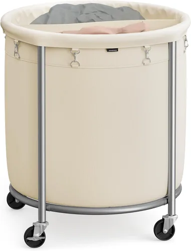 Miniatura 16 de Songmics – Cesta de lavandería de 29 galones (110 L) con ruedas, carrito rodante resistente redondo con marco de acero y bolsa extraíble, 2 ruedas
