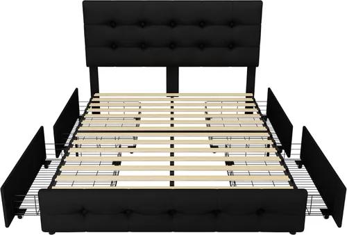 Miniatura 9 de TTVIEW Base de cama de tamaño completo con 4 cajones de almacenamiento y cabecera ajustable, cama plataforma tapizada con diseño de botones