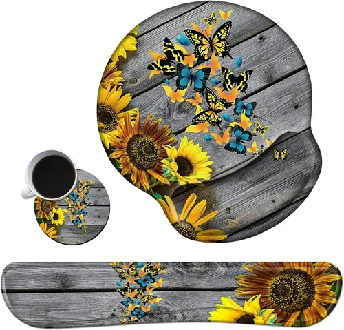 Miniatura 12 de Almohadilla ergonómica para reposamuñecas de leopardo negro + bonita alfombrilla para mouse + portavasos de espuma, espuma viscoelástica con base