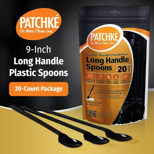 Miniatura 7 de Cucharas largas de plástico – 9 pulgadas – Cuchara de mango largo resistente para agitar, cucharas de café negro – Espresso, cuchara de té helado