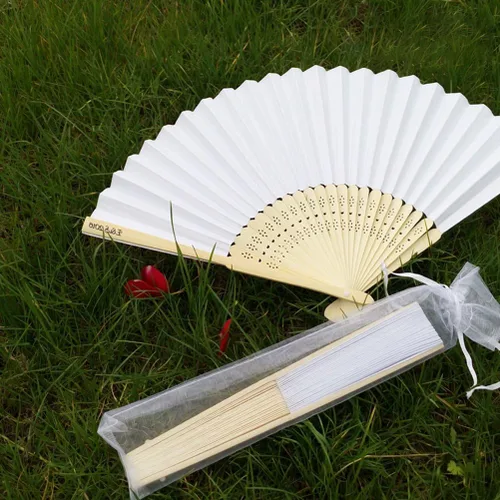 Miniatura 2 de SUPVOX 50pcs Cordón Organza Plegable Mano Ventilador Bolsa de mano Soporte de Ventilador de Bolsillo Fiesta Boda Favor Bolsas (Blanco)