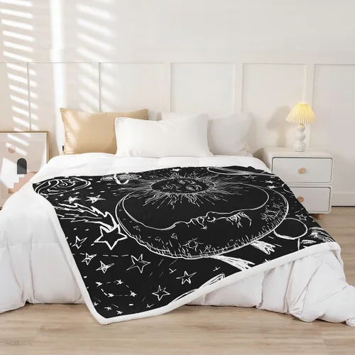 Miniatura 2 de Feelyou Manta de forro polar de sol y luna, estilo bohemio Sherpa para niños, niñas, felpa cósmica celestial mullida para sofá, cama, sofá, 40 x 50