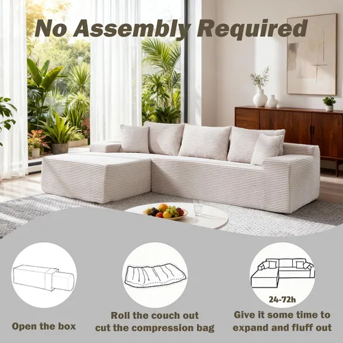 Miniatura 8 de Sofá modular Cloud de 105 pulgadas con diván en forma de L, sofá modular con asiento profundo, cómodo sofá de pana sin hueso para sala de estar